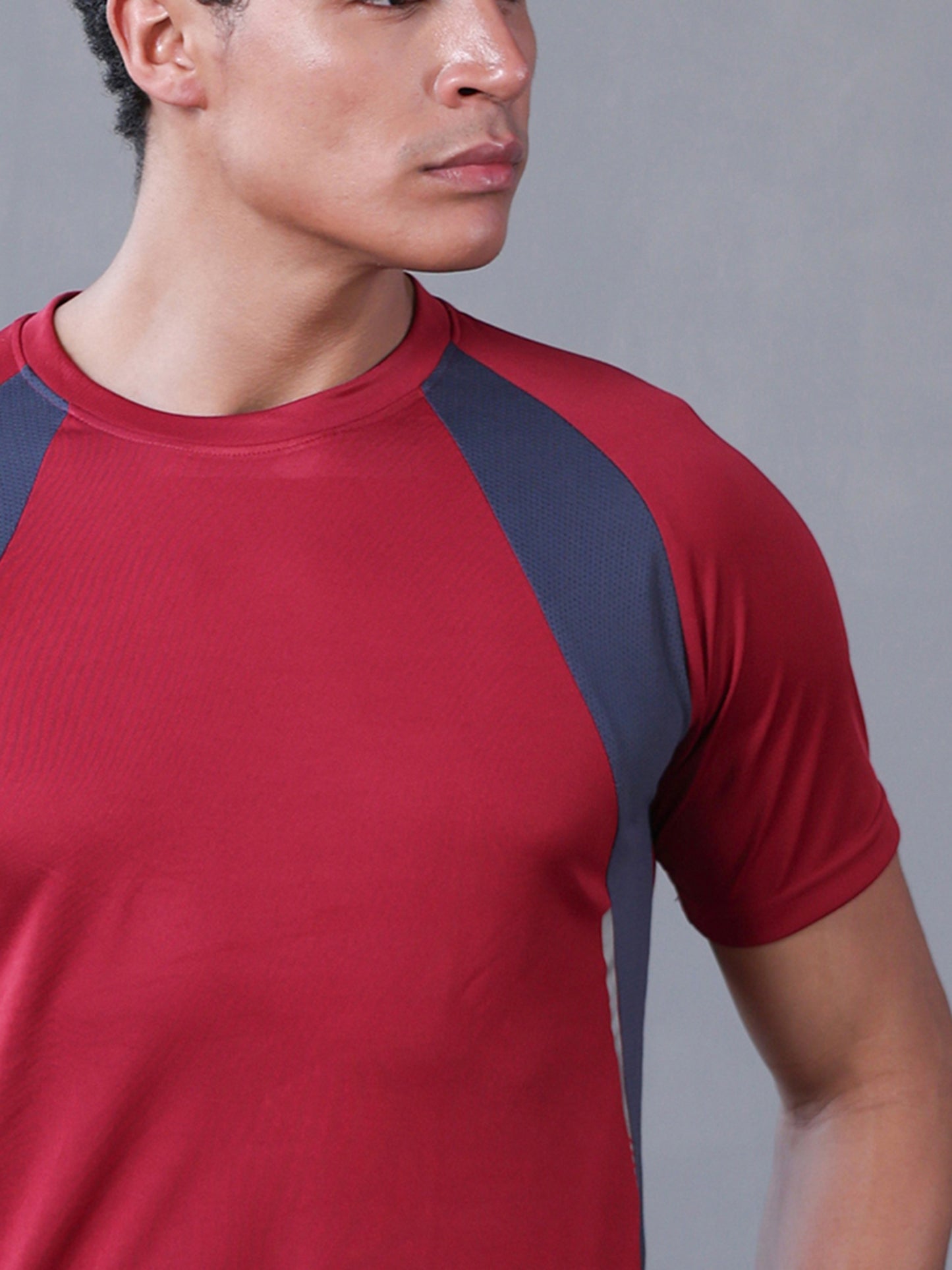 Men's Half Sleeves Dry Fit Gym T-shirt Maroon Grey