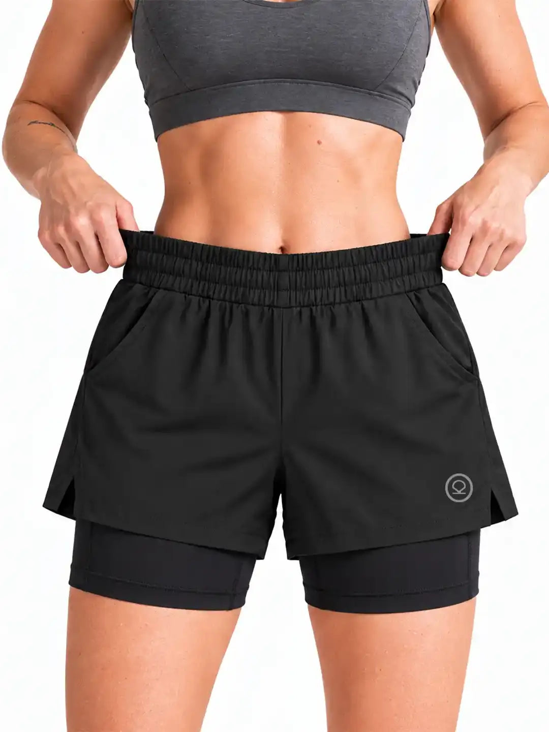 Women's Double Layered Dry Fit Sports Running Shorts Black