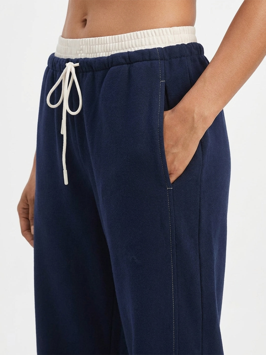 Women Relaxed Fit Wide Leg Trackpants Navy
