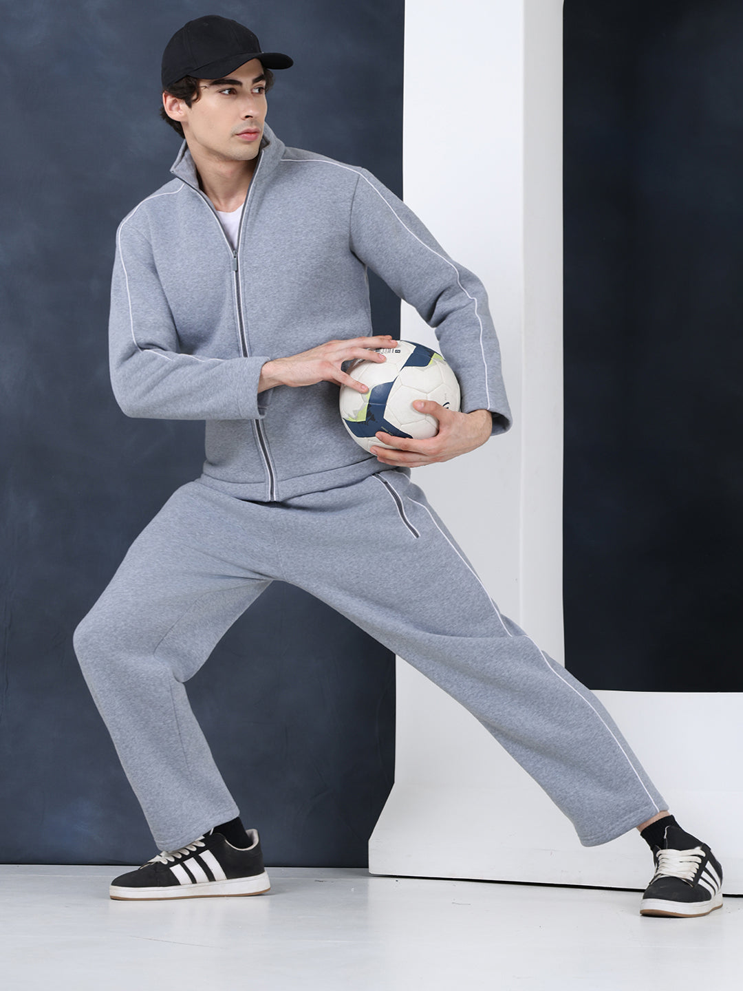 Men's Grey White Heavy Fleece Winter Tracksuit