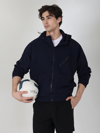 Men Winter Sports Oversized Windcheater Hooded Jacket Navy