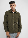 Men Winter Wear Solid Corduroy Casual Shacket