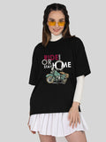 Women Oversized Round Neck Drop Shoulder Printed Cotton T-Shirt