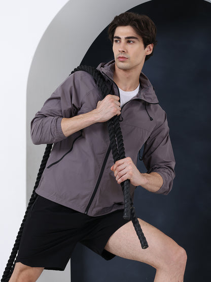 Men’s Grey Lightweight Hooded Windcheater Jacket