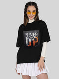 Women Oversized Round Neck Drop Shoulder Printed Cotton T-Shirt