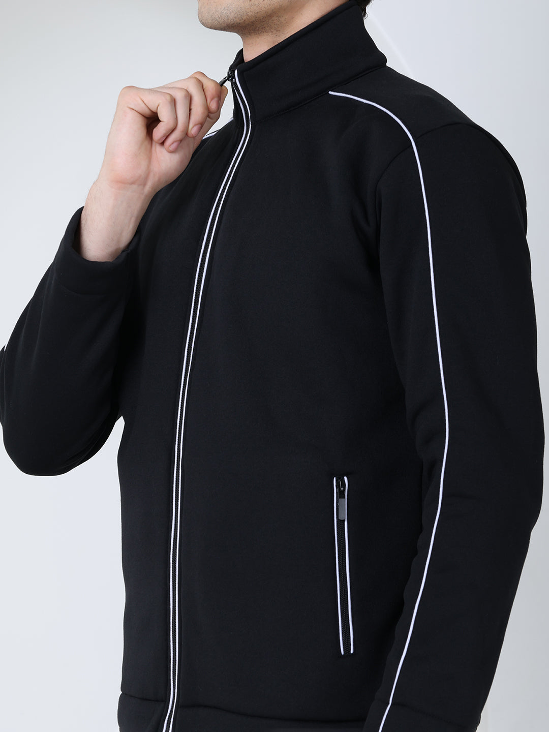 Men's Black White Heavy Fleece Winter Tracksuit