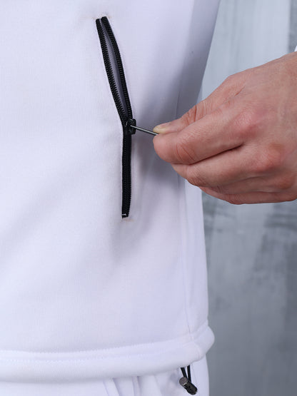 Men White Black Full Zipper Winter Tracksuit