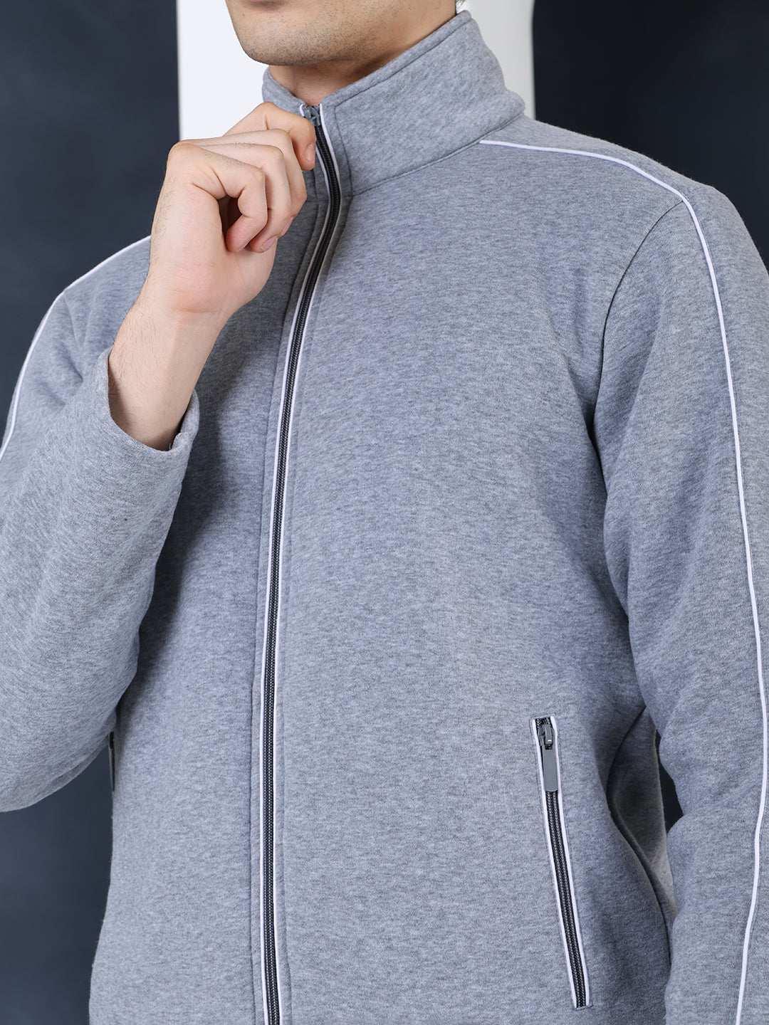 Men's Grey White Heavy Fleece Winter Tracksuit