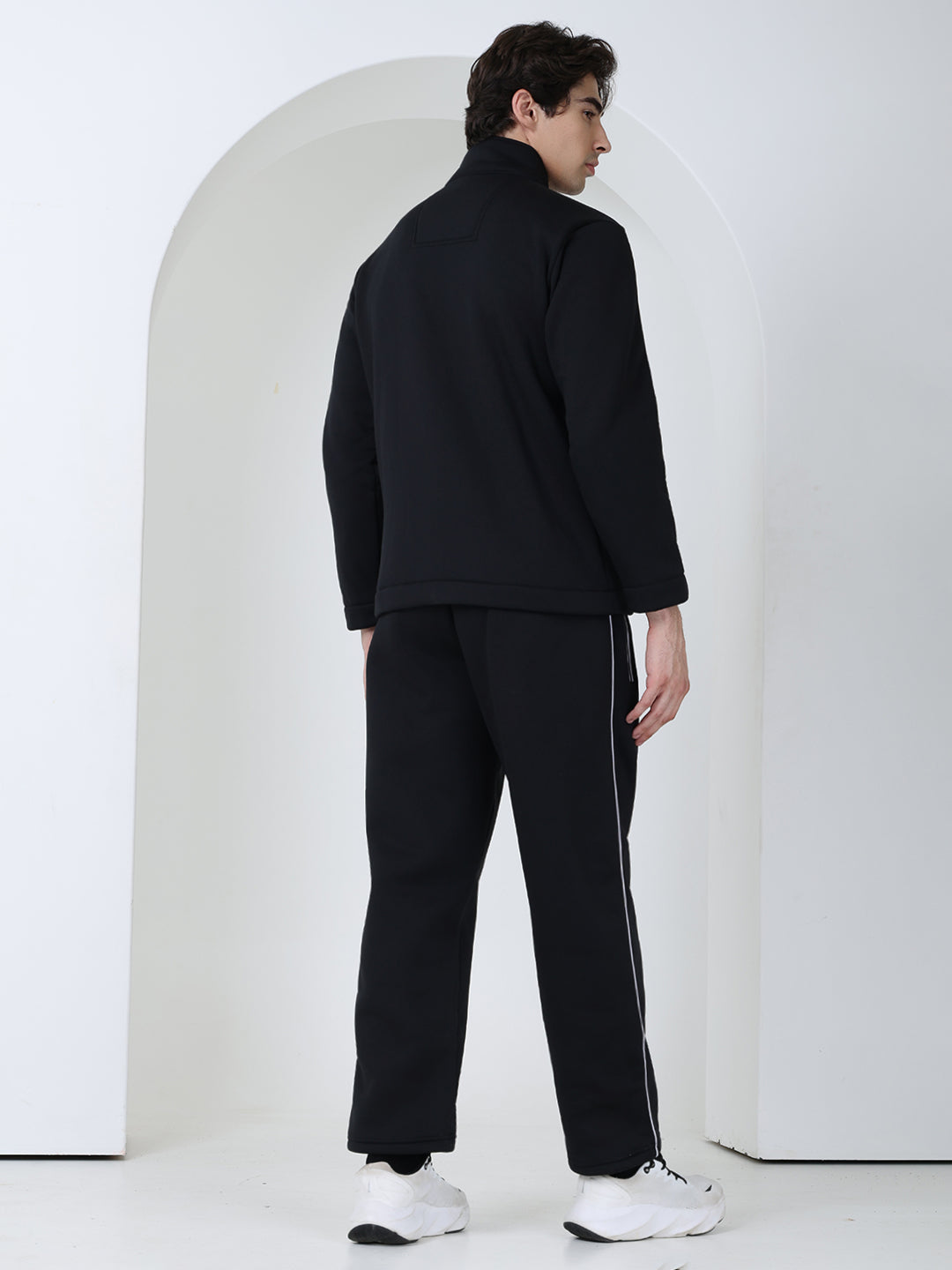 Men's Black White Heavy Fleece Winter Tracksuit