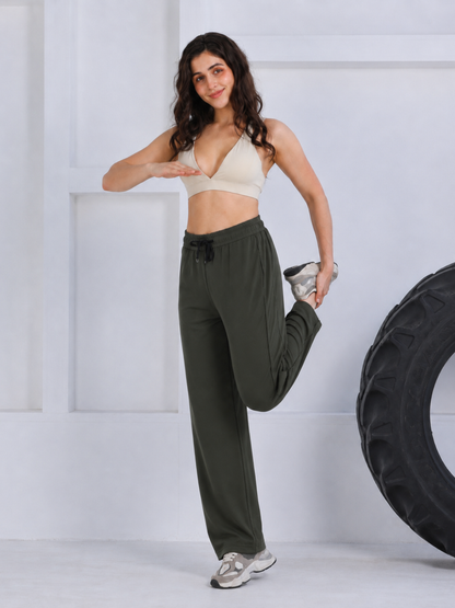 Women's Sports Track Pants with Side Stripes Olive