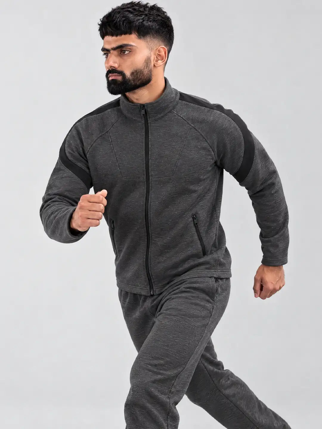 Anthra Black Heavy Fleece Winter Tracksuit Men