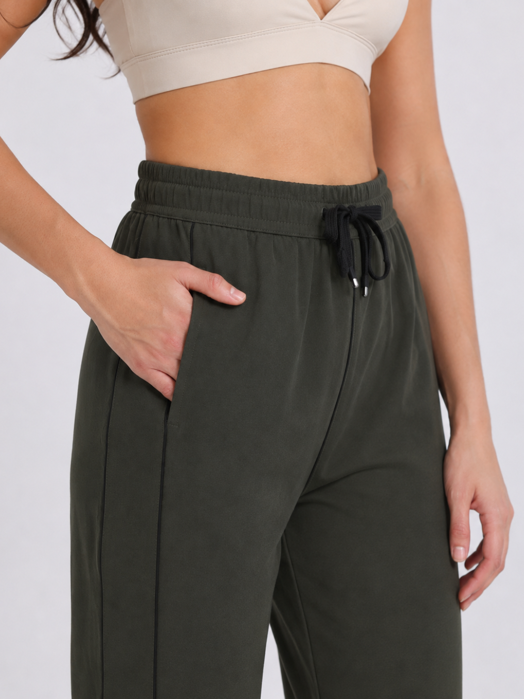 Women's Sports Track Pants with Side Stripes Olive