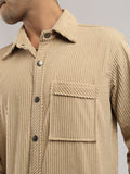 Men Winter Wear Solid Corduroy Casual Shacket