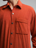 Men Winter Wear Solid Corduroy Casual Shacket