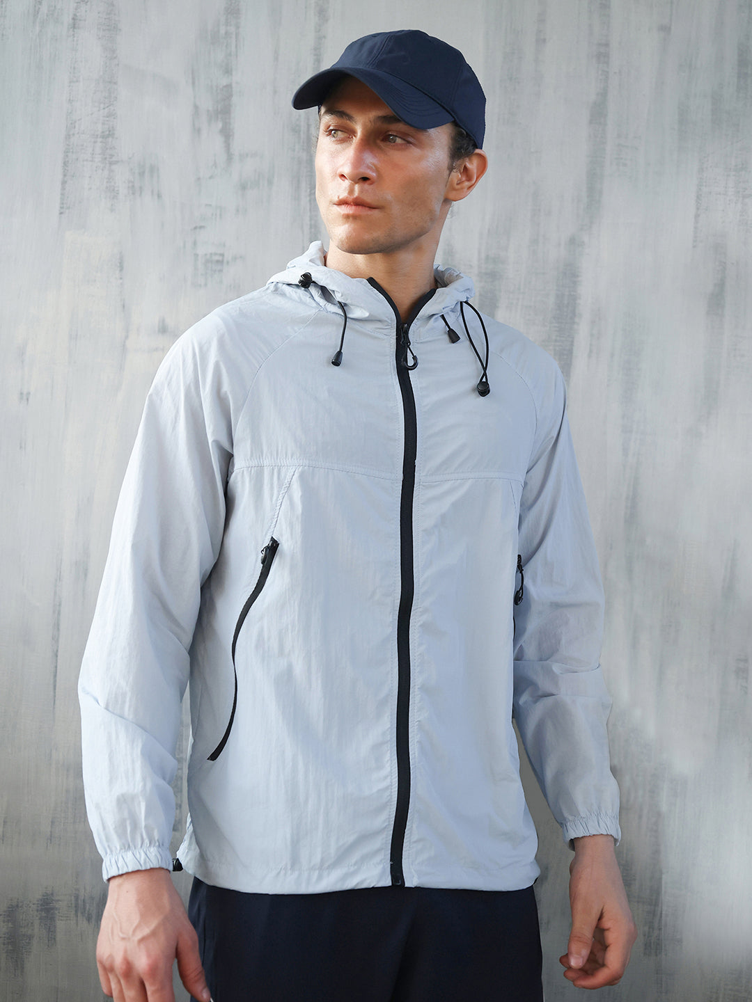 Men Iceblue Hooded Windcheater Sports Jacket