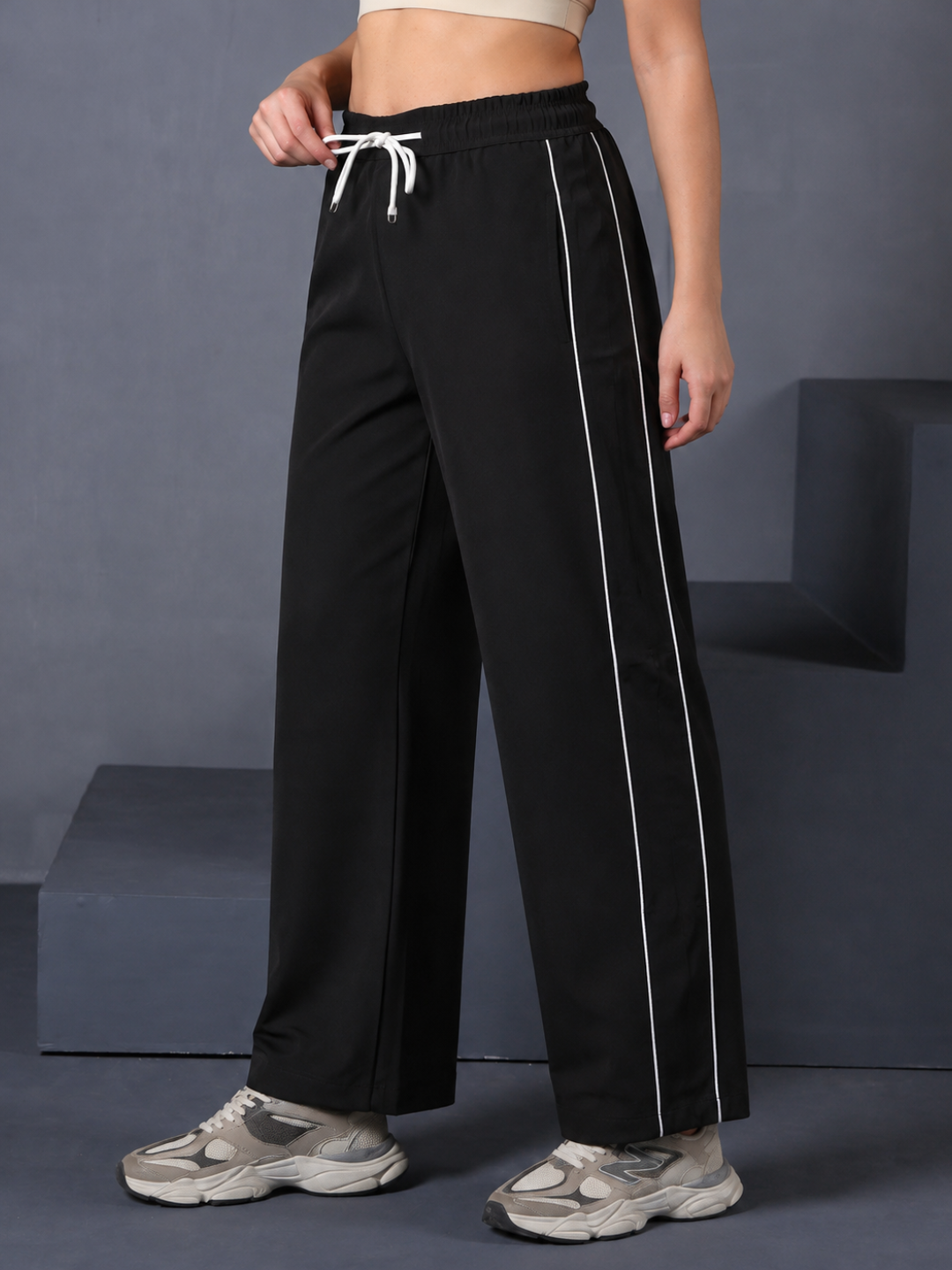 Women's Sports Track Pants with Side Stripes Black
