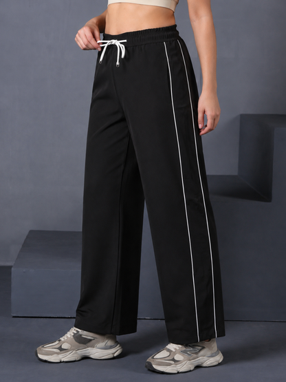 Women's Sports Track Pants with Side Stripes Black