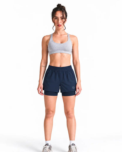 Women's Double Layered Sports Running Shorts Navy