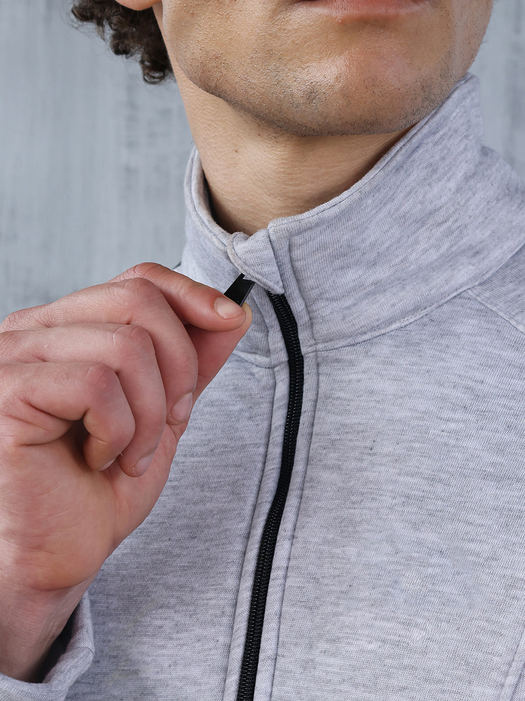Men Grey Black Full Zipper Winter Tracksuit