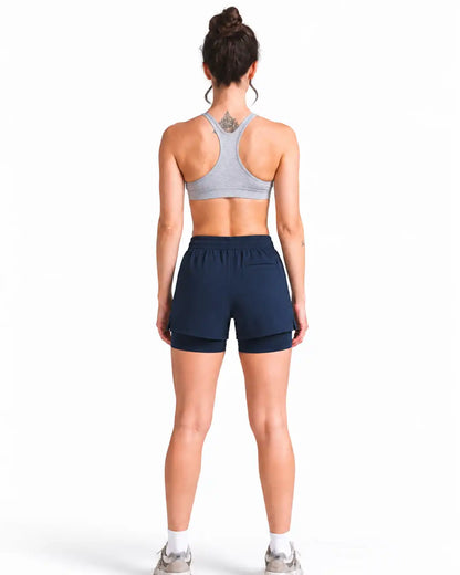 Women's Double Layered Sports Running Shorts Navy