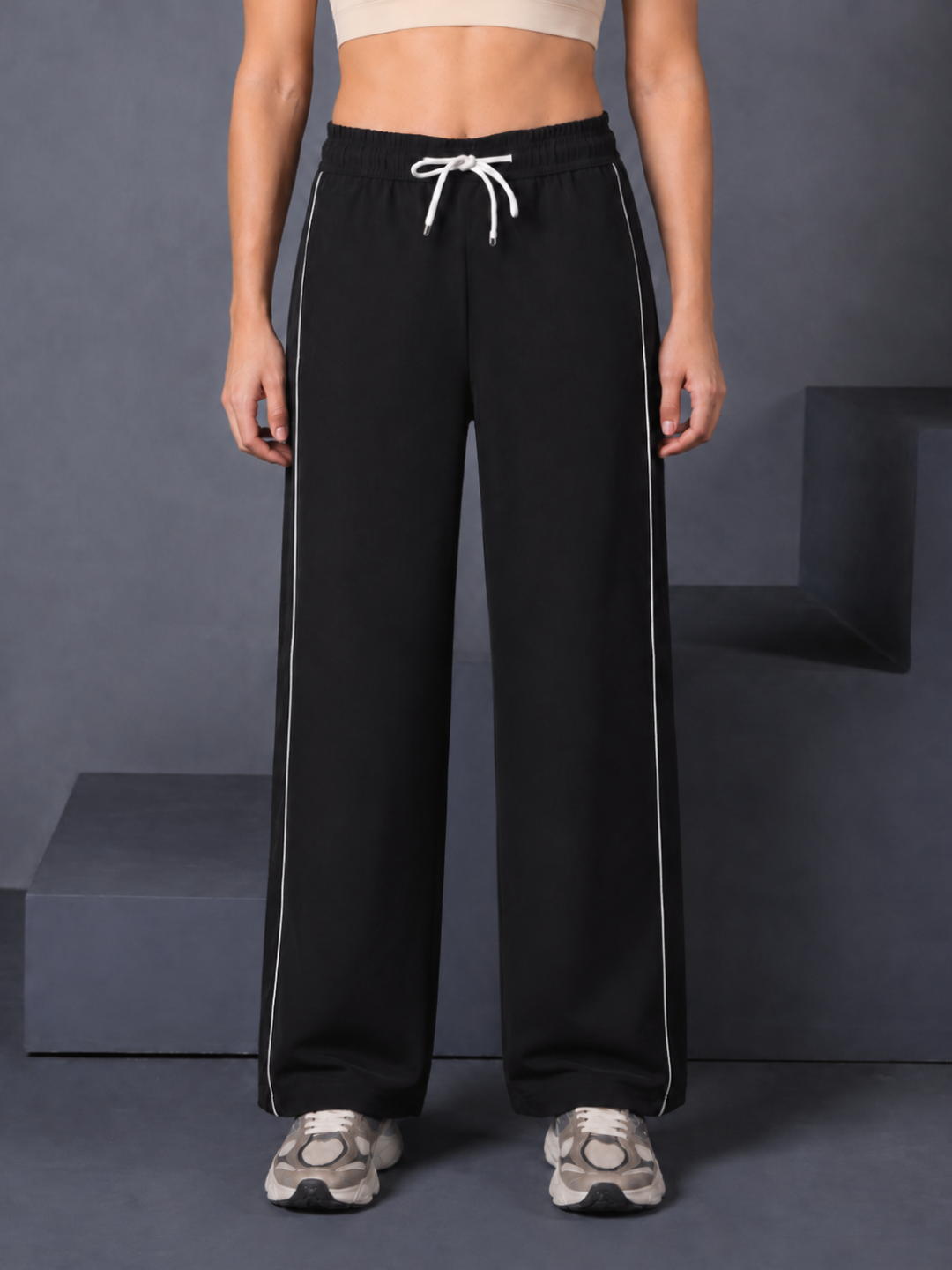 Women's Sports Track Pants with Side Stripes Black