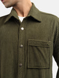 Men Winter Wear Solid Corduroy Casual Shacket