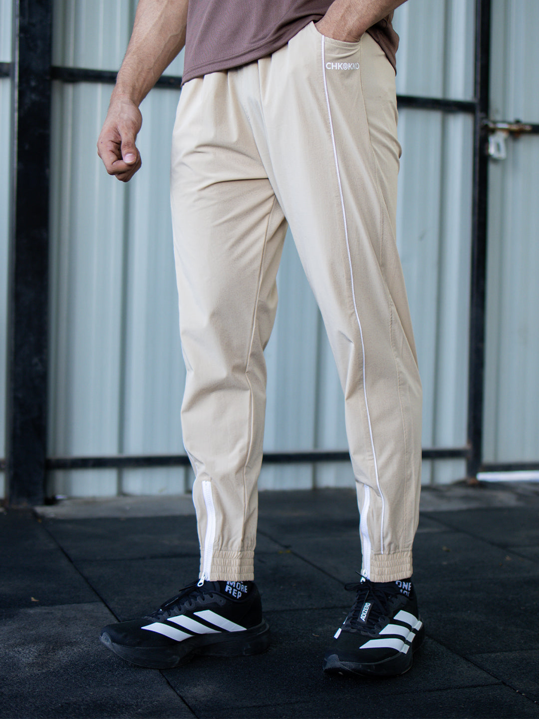 Men Beige Gym Training Sports Trackpant