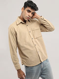 Men Winter Wear Solid Corduroy Casual Shacket