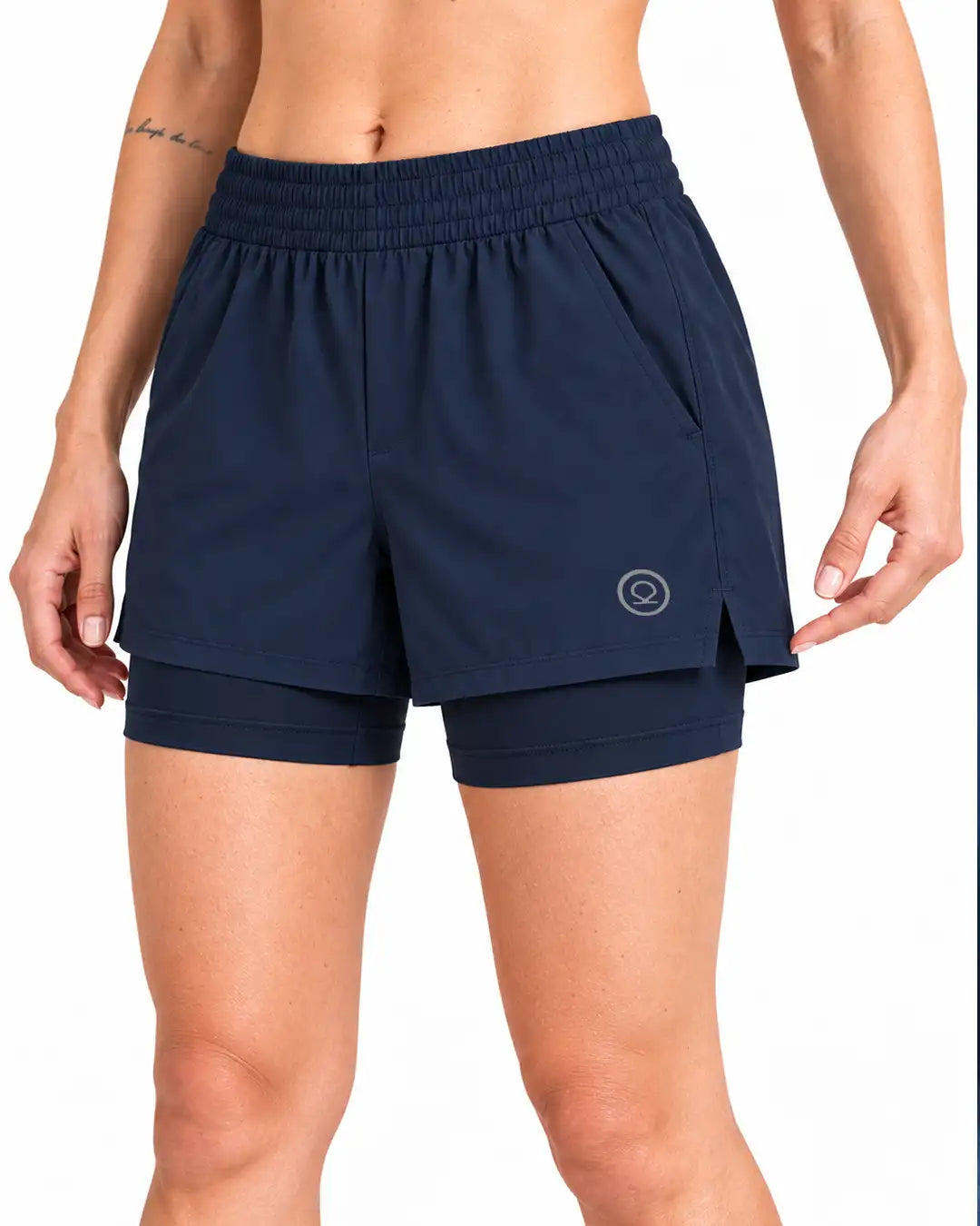Women's Double Layered Sports Running Shorts Navy
