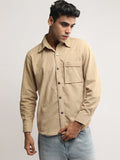 Men Winter Wear Solid Corduroy Casual Shacket