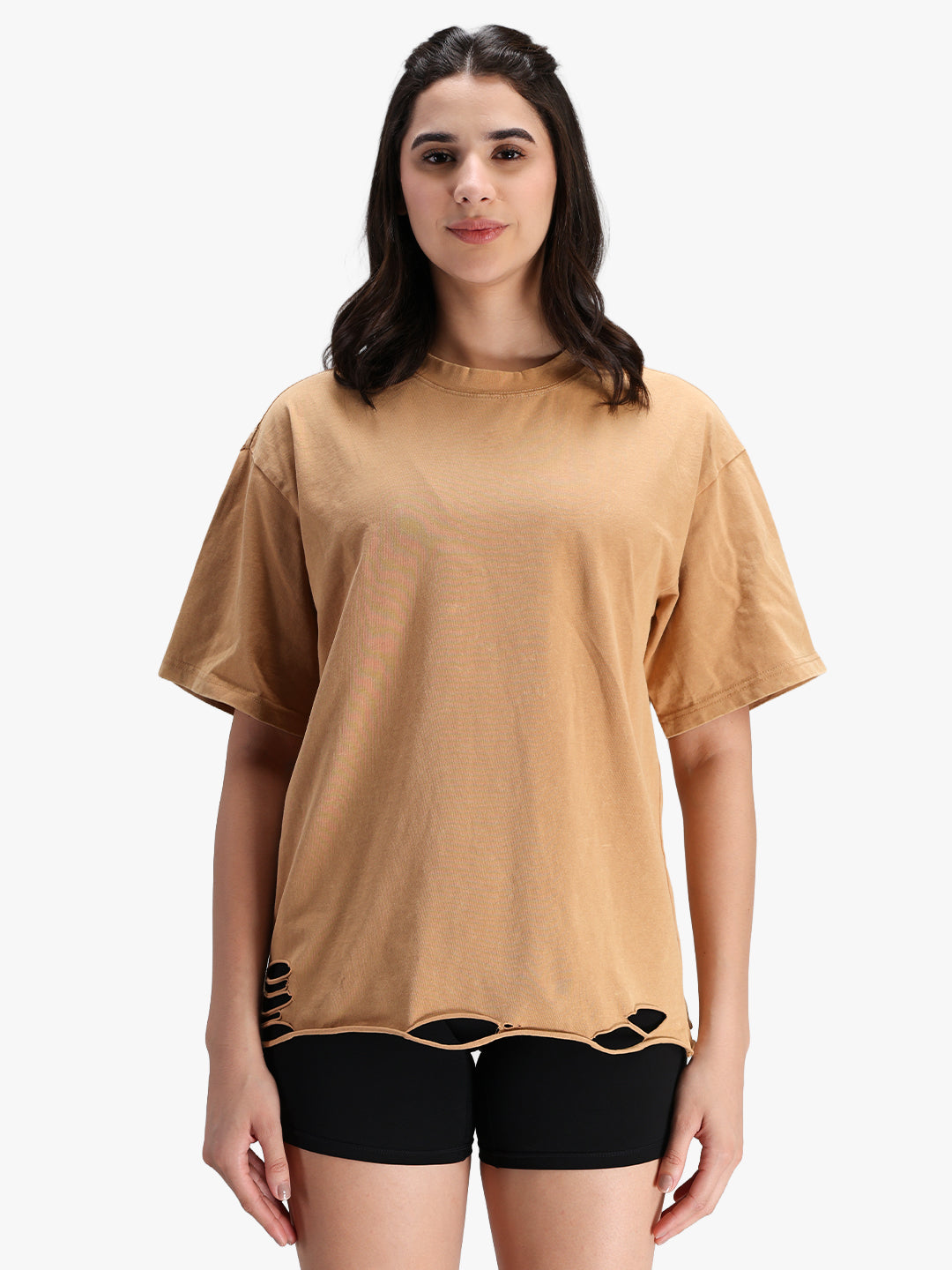 Women's Oversized Acid Wash T-shirt Khaki
