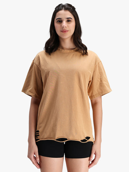 Women's Oversized Acid Wash T-shirt Khaki