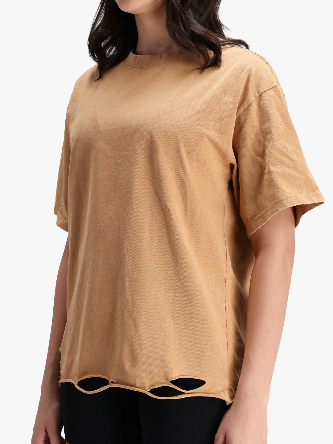 Women's Oversized Acid Wash T-shirt Khaki