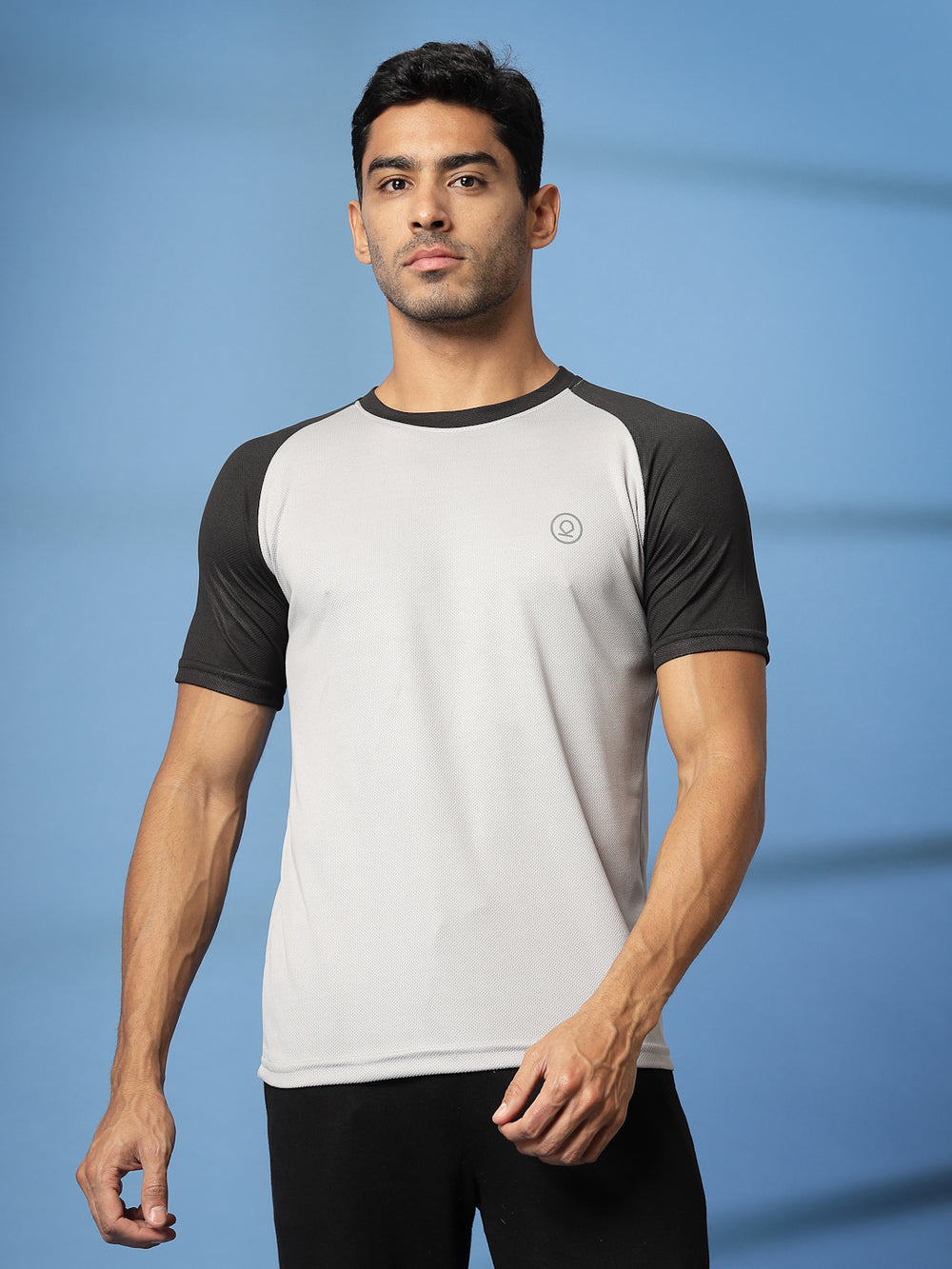 Men's Solid Raglan Dry Fit Gym T-Shirt Sand Black