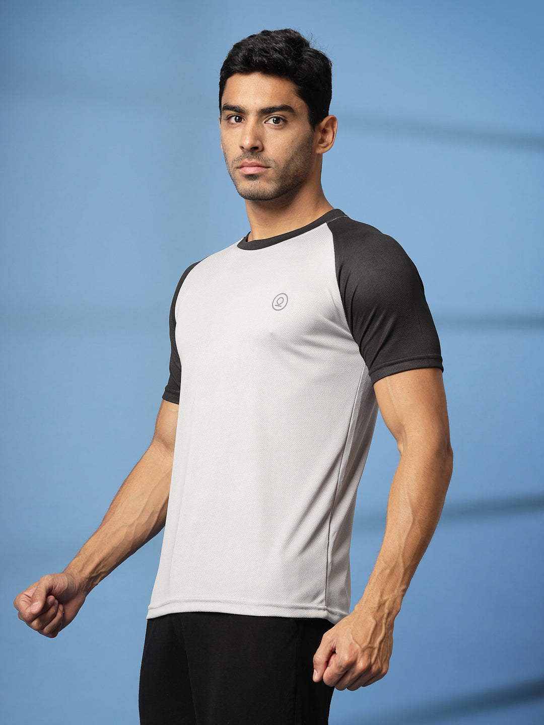 Men's Solid Raglan Dry Fit Gym T-Shirt Sand Black