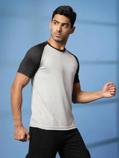 Men's Solid Raglan Dry Fit Gym T-Shirt Sand Black