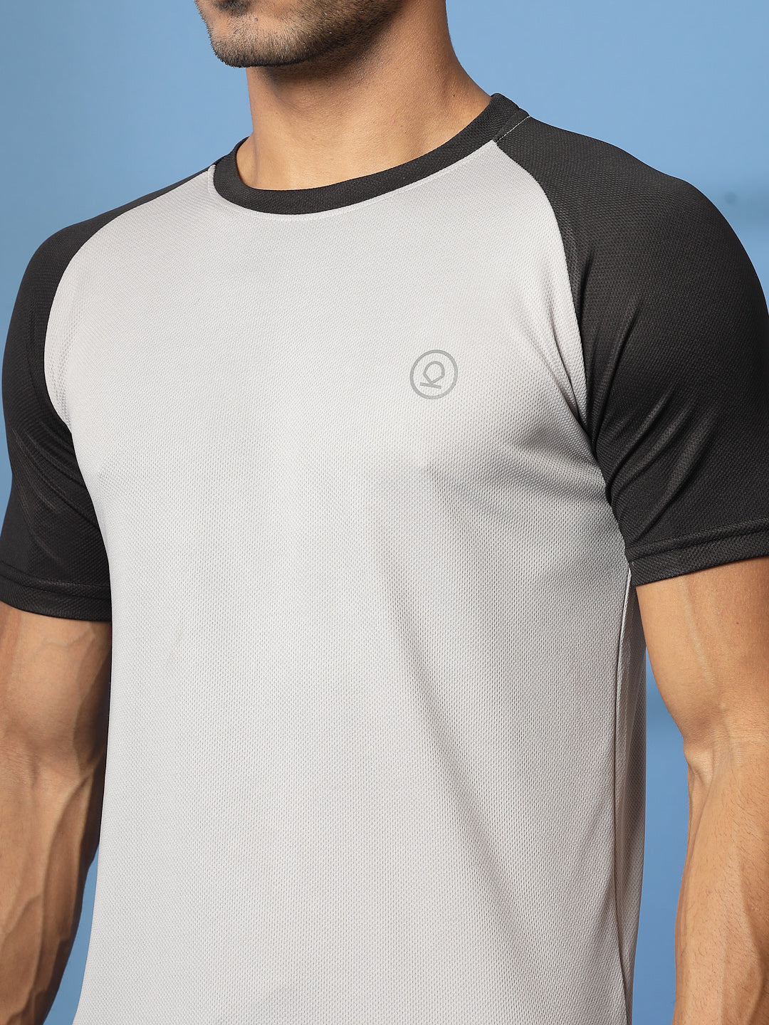Men's Solid Raglan Dry Fit Gym T-Shirt Sand Black