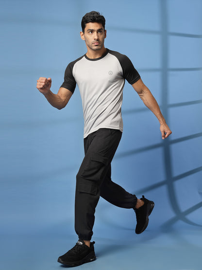 Men's Solid Raglan Dry Fit Gym T-Shirt Sand Black