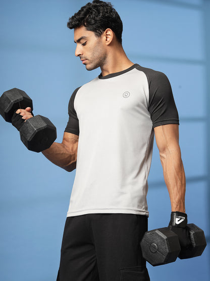 Men's Solid Raglan Dry Fit Gym T-Shirt Sand Black