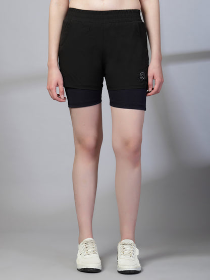 Women's Double Layered Dry Fit Sports Running Shorts Black Purple