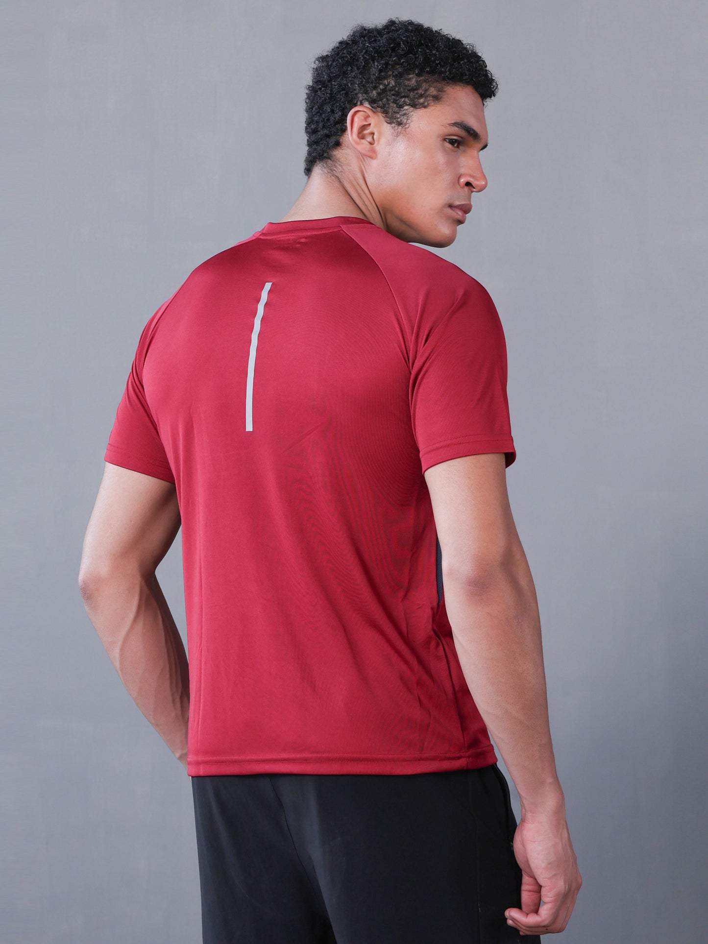 Men's Half Sleeves Dry Fit Gym T-shirt Maroon Grey
