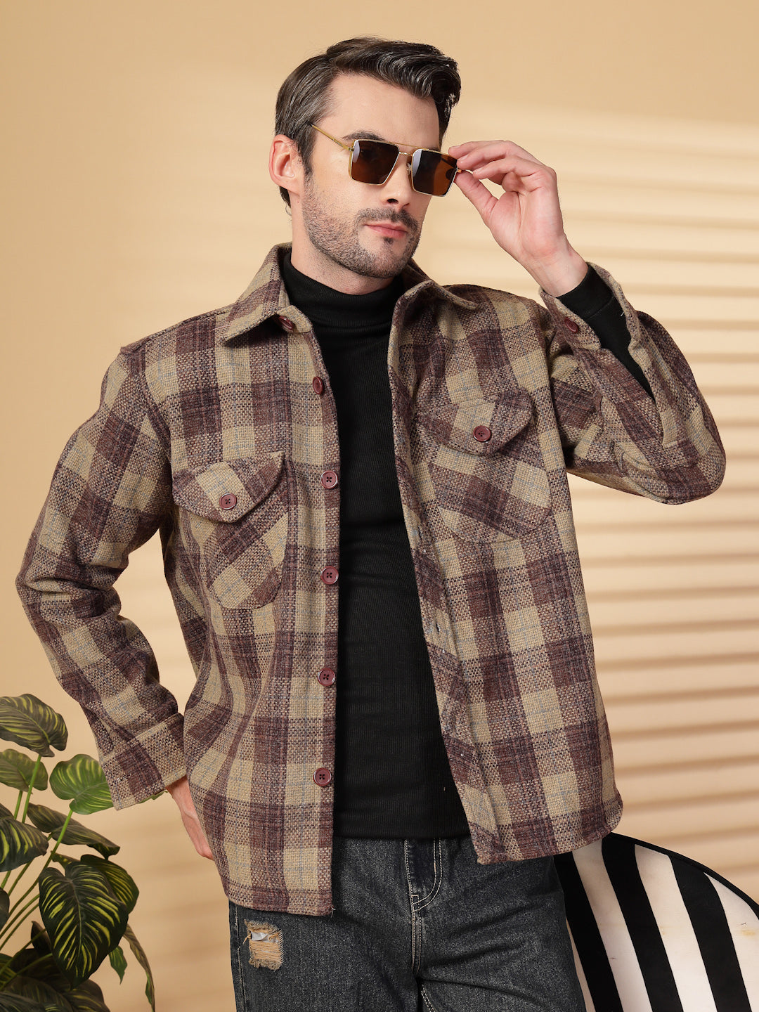 Men Winter Wear Check Shacket