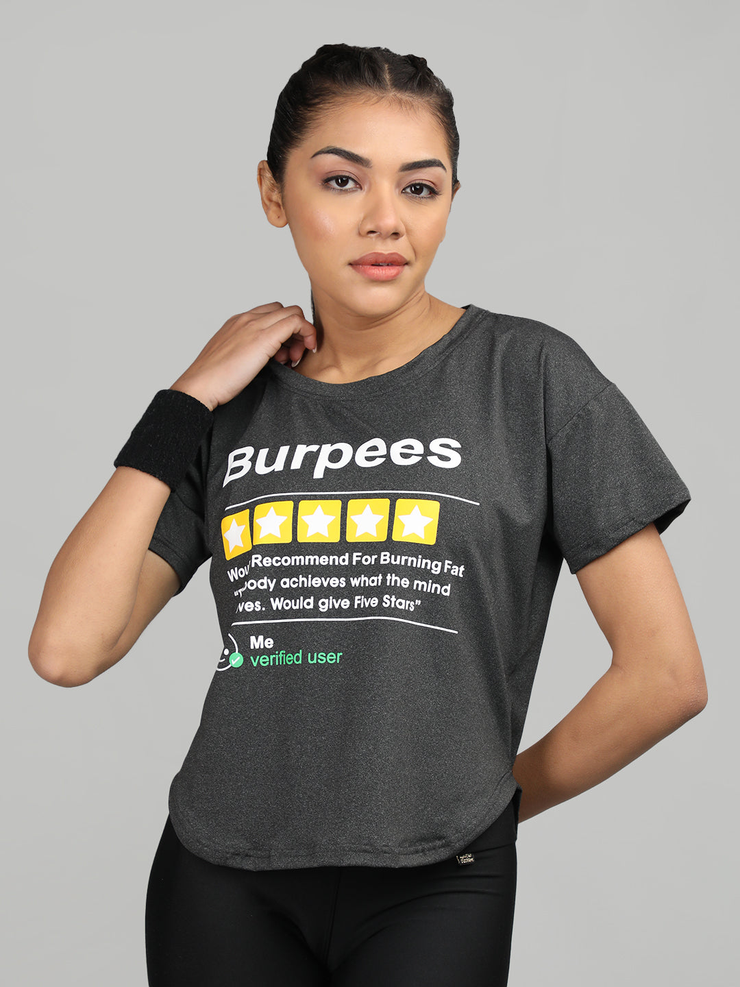 Women Round Neck Dry Fit Gym Sports T-Shirt Anthra