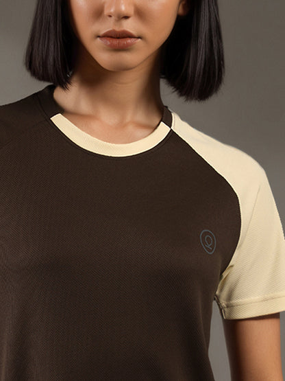 Women's Half Sleeves Sports Gym T-shirt Cream Coffee