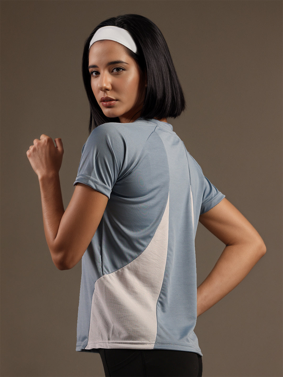 Women's Half Sleeves Dry Fit Gym T-shirt Blue White