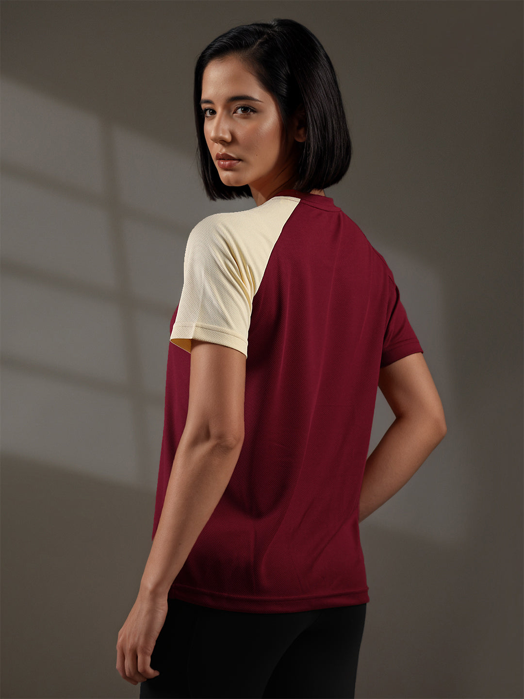 Women's Half Sleeves Sports Gym T-shirt Wine Beige