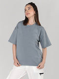 Women Oversized Cotton Solid Round Neck Tshirts