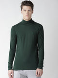 Men Bottle Green Winter Wear Regular Fit Turtle Neck T Shirt | CHKOKKO