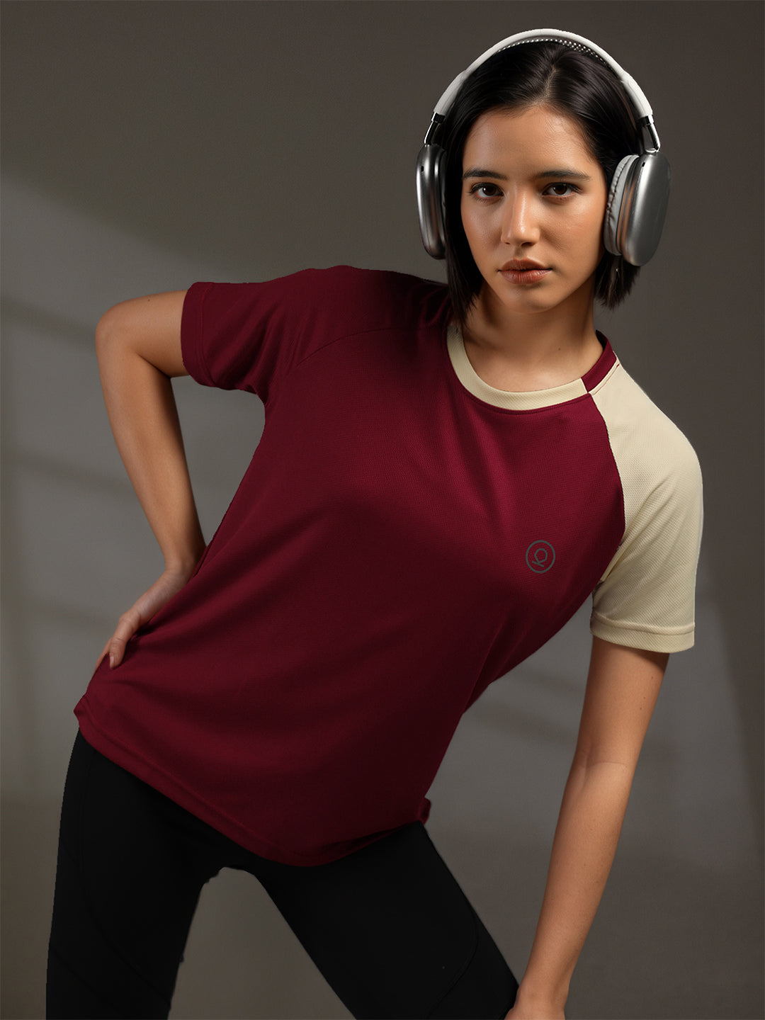 Women's Half Sleeves Sports Gym T-shirt Wine Beige