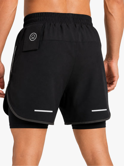 Men Double Layered Sports Running Shorts Navy Gray